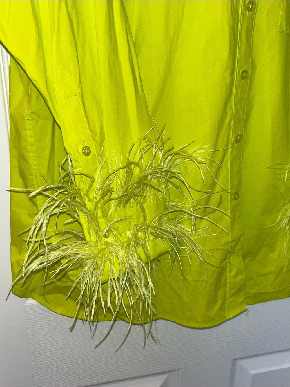 J. Crew Collection Neon Lime Feather-Cuff Button-Down Blouse - Picture 2 of 5